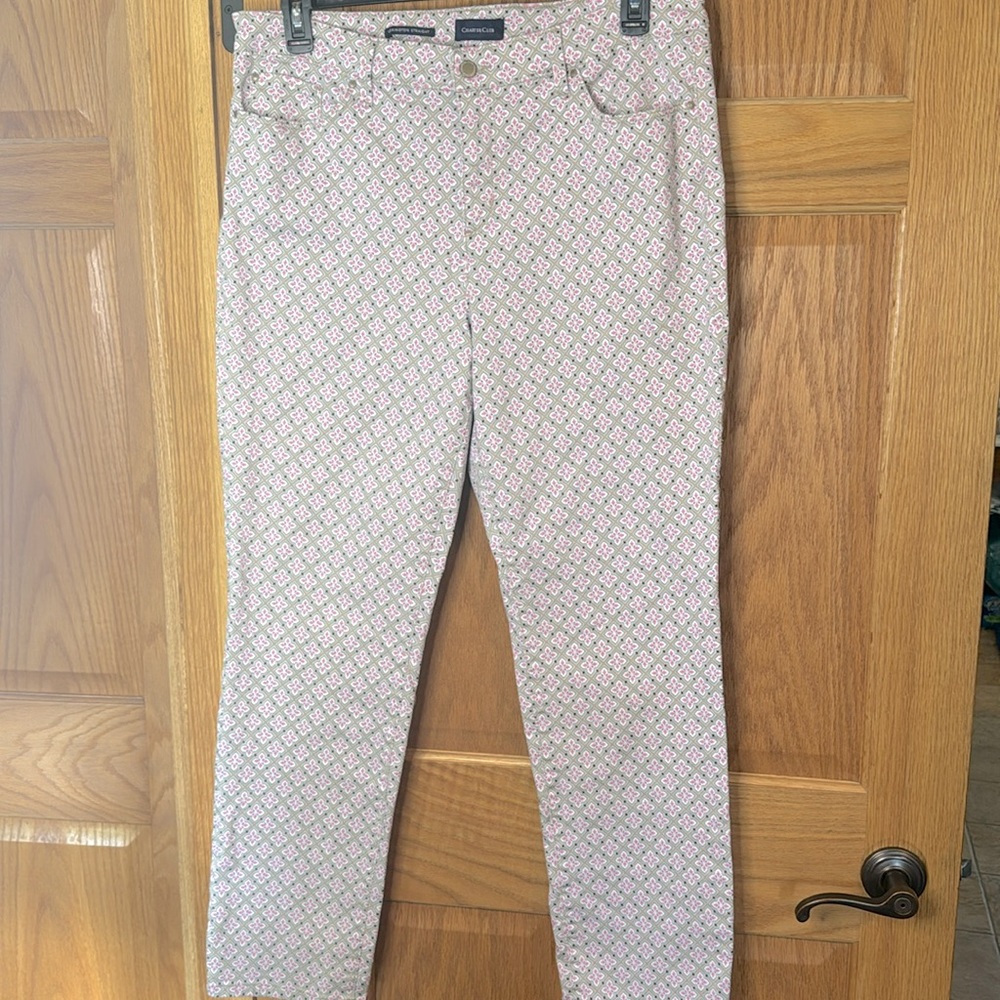 Charter Club Lexington Straight Floral Print Blue Jean Cut Pants, Size 16